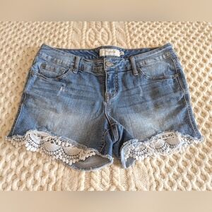 *TORRID* Cut Off Denim Shorts with Lace Trim, Sz. 10, EUC!
